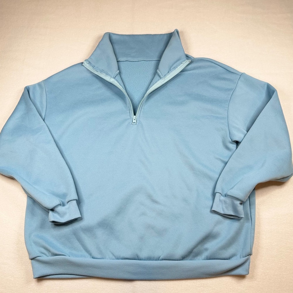 SHEIN Light Blue Quarter Zip Fleece Pullover Sweatshirt Large Oversized Casual